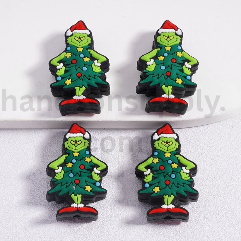 Grinchmas Mischief Green Monster with Santa Christmas Hat Silicone Focal Beads
