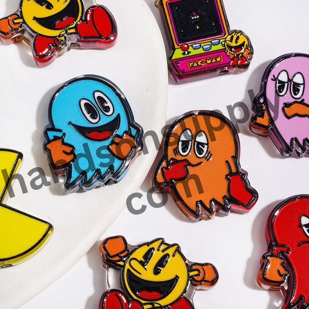 Playful Retro Game Style Character Series Semi-Clear Acrylic Beads, Random Mix