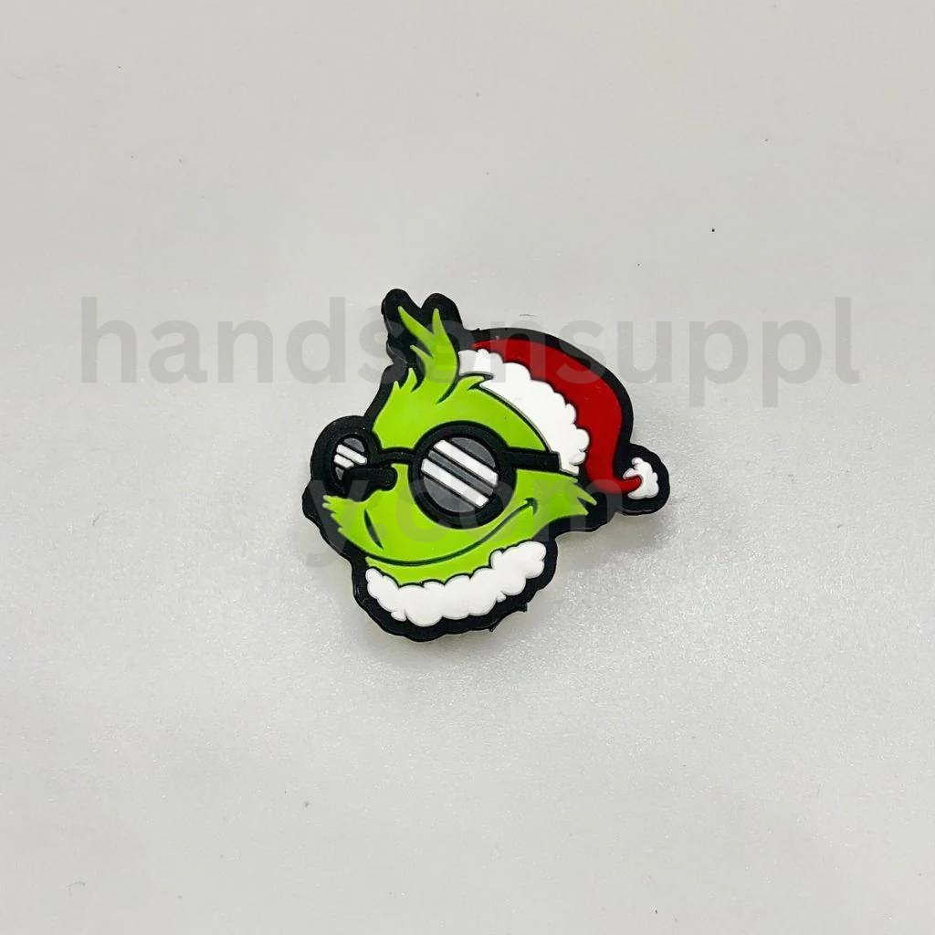 Green Monster with Christmas Hat and Sunglasses Design Silicone Focal Beads