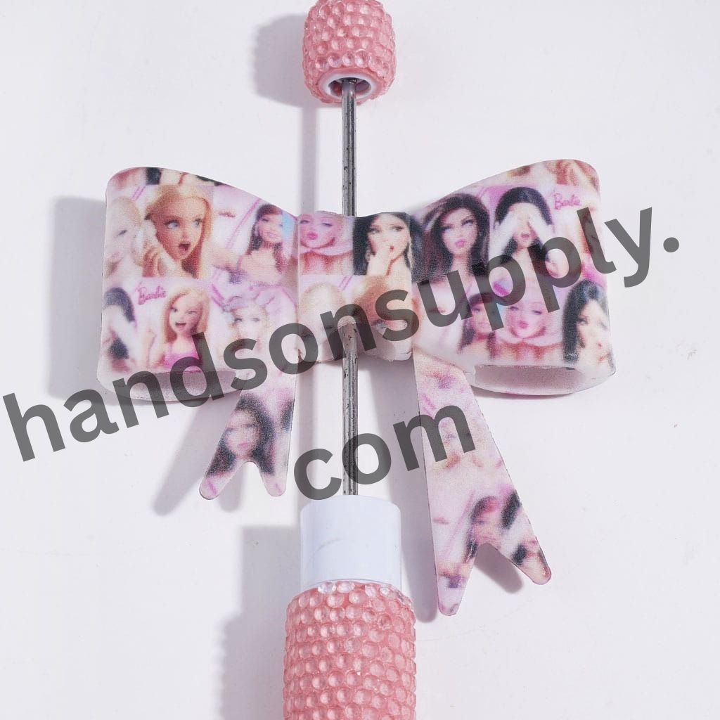 UV-Printed Fashion Doll Character Designs in Assorted Looks Bowtie Silicone Focal Beads, 53*59MM