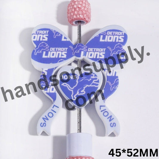 Detroit American Football Team Heart & Bowtie Design Soft Silicone Focal Beads Collection Set, 45*52MM