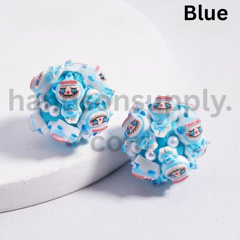 Labubu Monster Faces Pop Mar with White Pearl Accents, Clay Beads Multi-Color 20mm