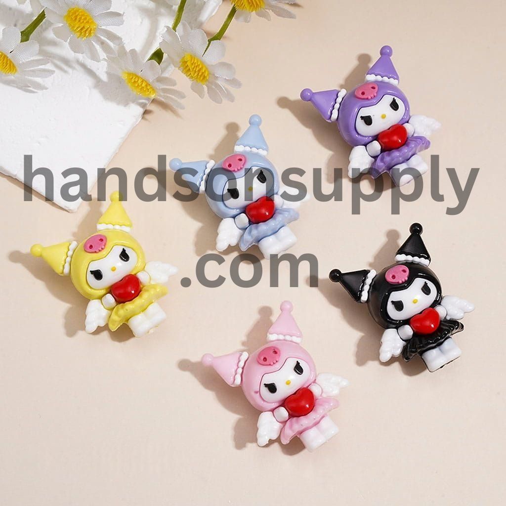 Cute Evil Girl Character with Red Heart White Angel Wings Design PVC Soft Rubber Beads Height 32MM, Random Mix