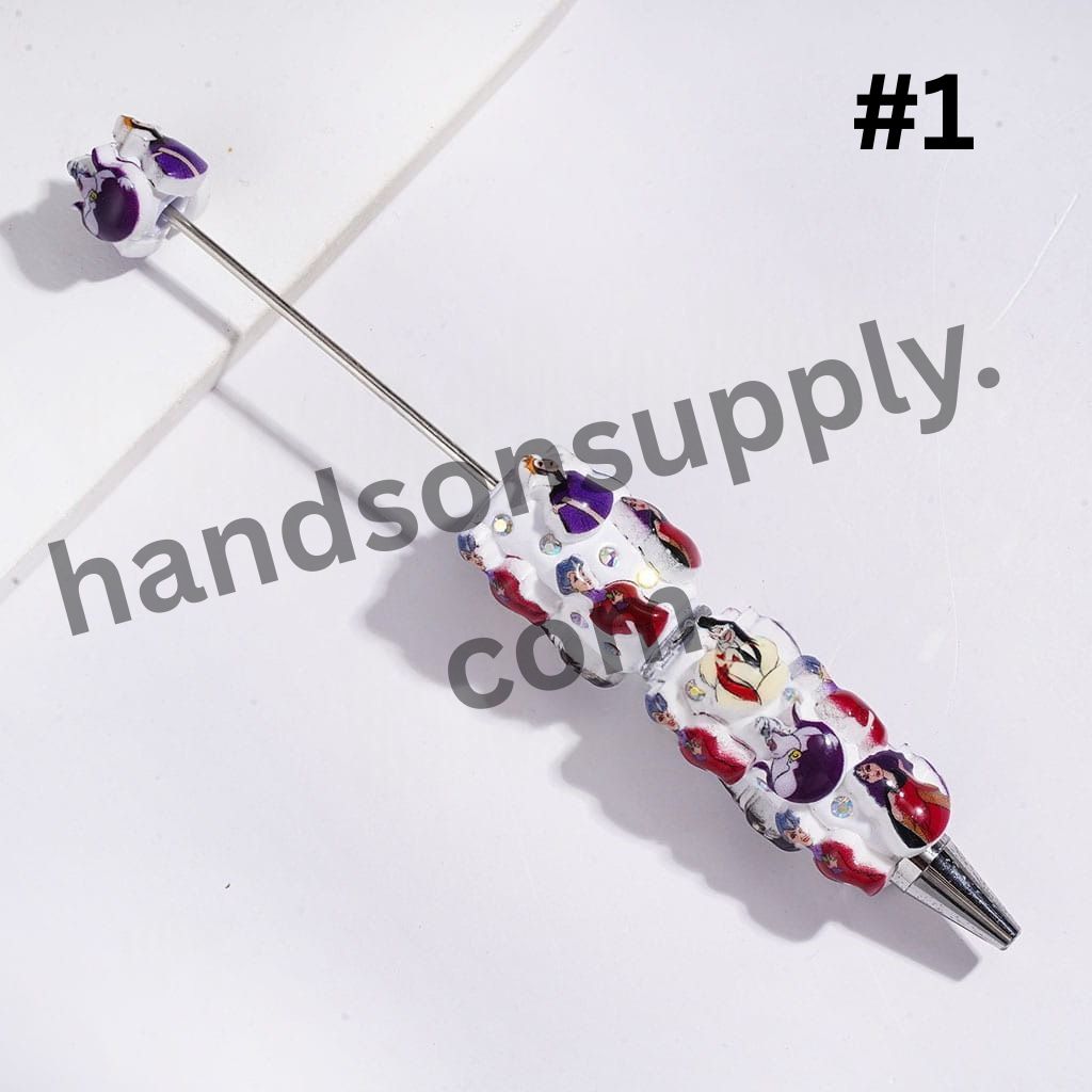 Disney Princess Classic Animation Villain Character Beadable Clay Pens with AB Rhinestones, Assorted Colors, Random Mix