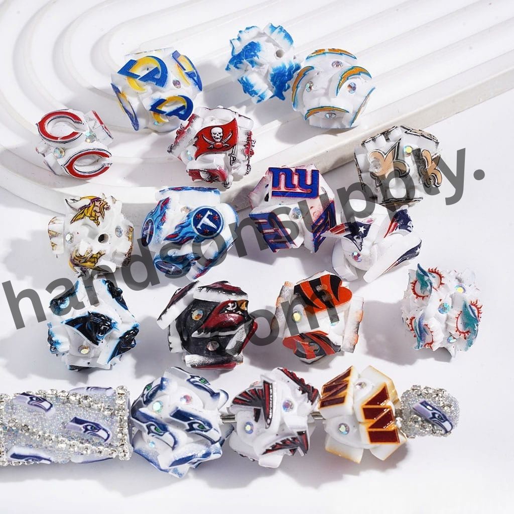 Sporty American Football Team Design with Sparkling AB Rhinestones Clay Beads, 20*22MM Random Mix