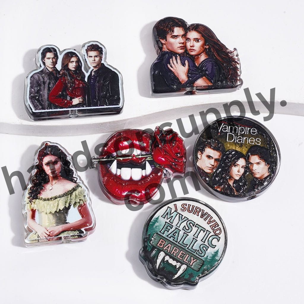 Gothic Vampire Theme Character Series Printed Acrylic Beads, Random Mix