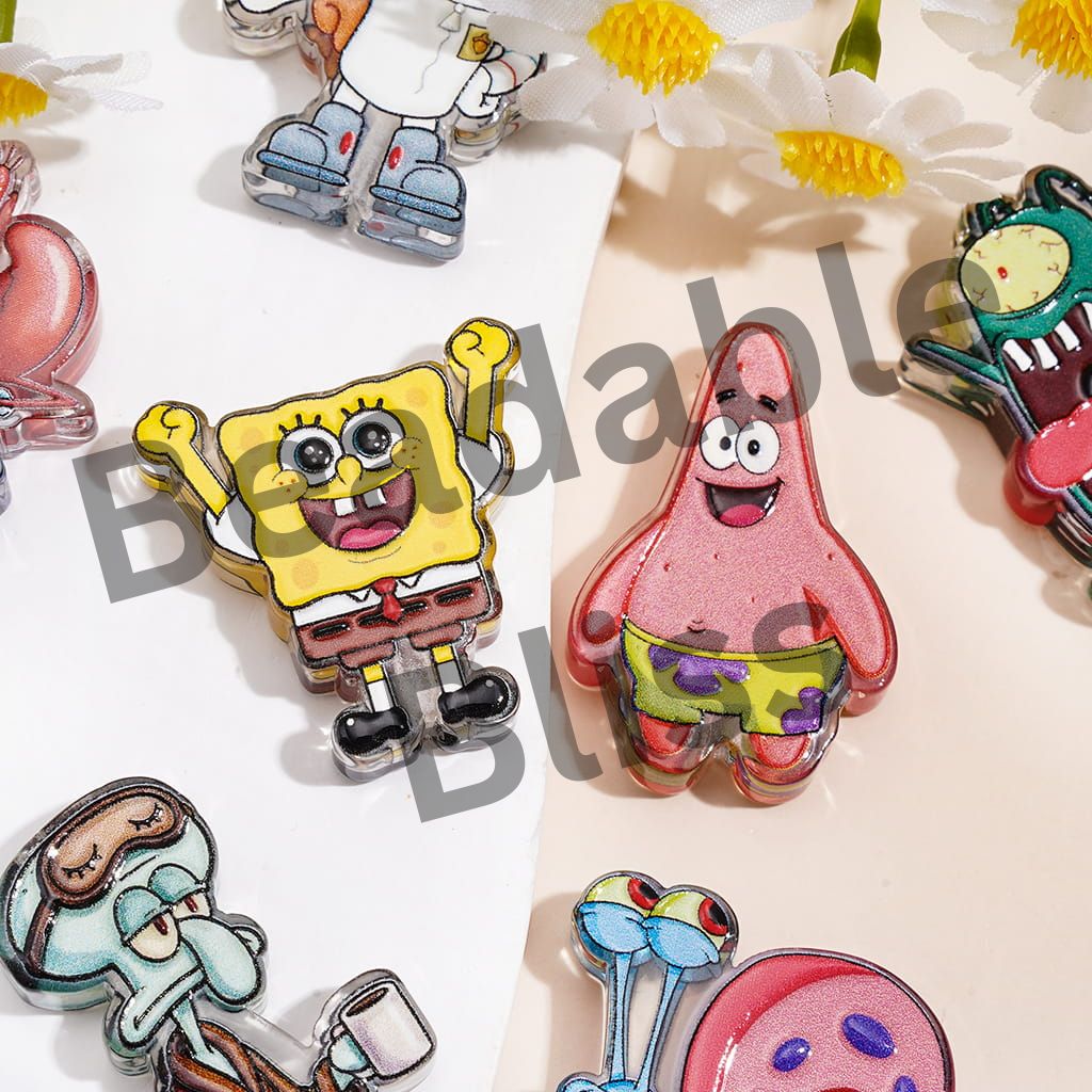 Acrylic Beads Animated Cartoon Character Yellow Sponge SquarePants Series, Random Mix