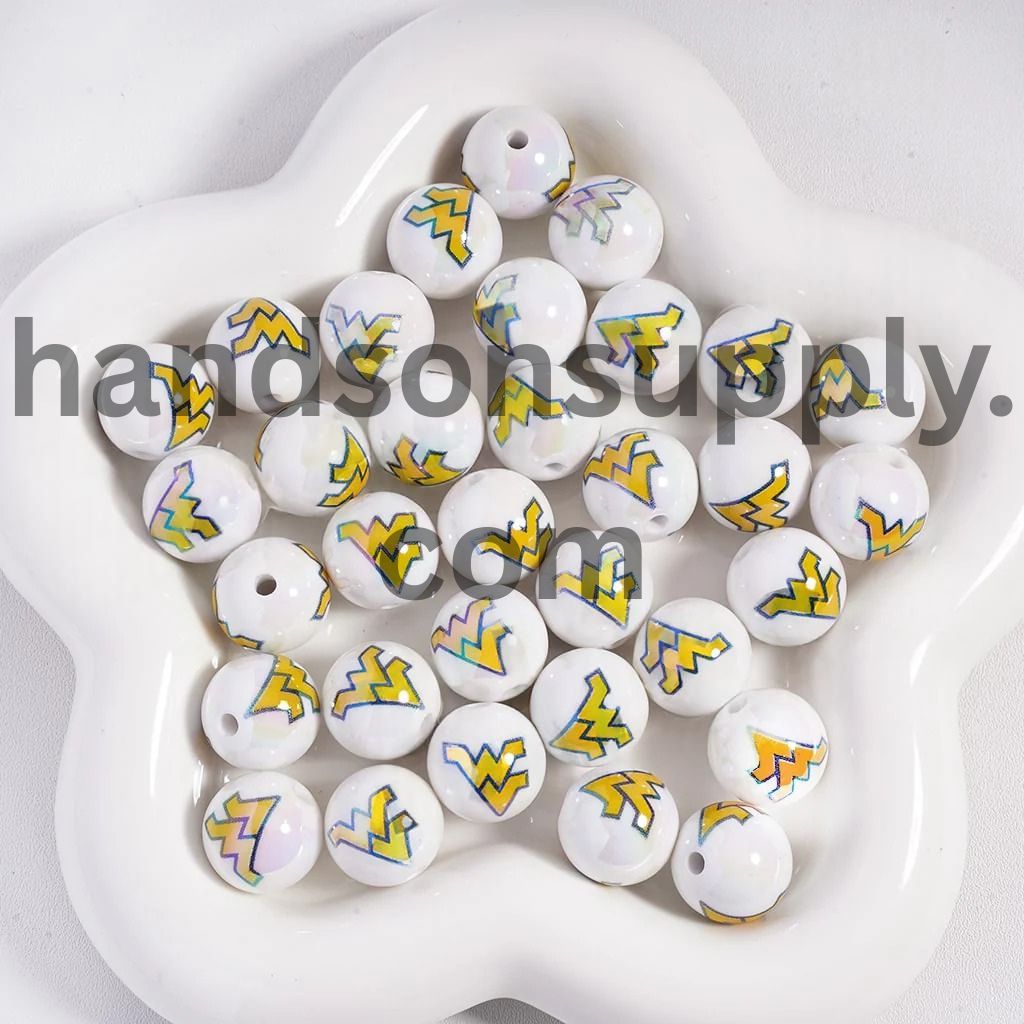 UV Coating American College Football Acrylic Beads, 16MM