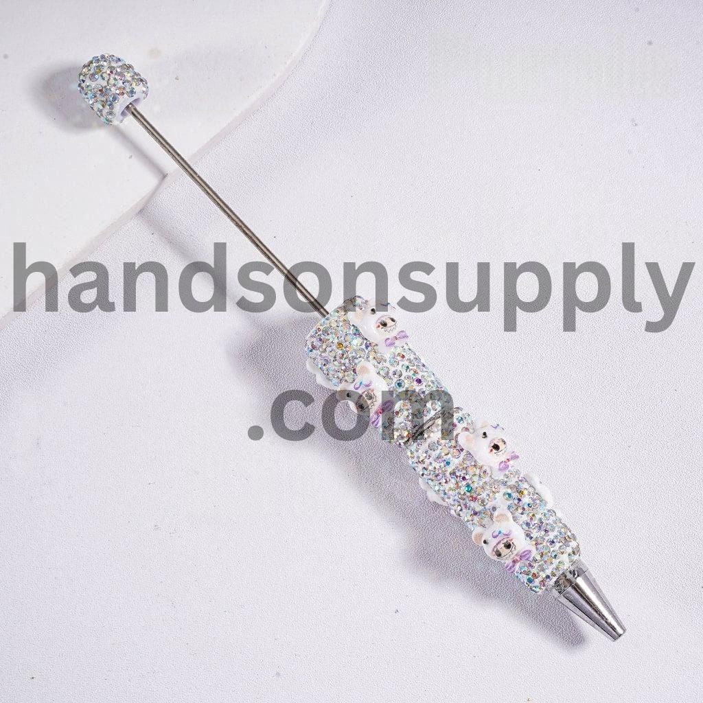 Cute Monster Doll Mystic clown Head with Luminous AB Rhinestones Bear Style Hat Beadable Clay Pen