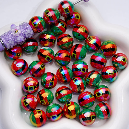 UV Coating Black Belt Girdle Waistband Lightly Bumpy Christmas Series Green Red Round Acrylic Beads, 16MM