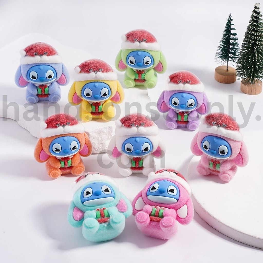 Flocked Fluffy Monster Doll with Christmas Hat Acrylic Beads Pen Toppers & Pendants  Jewelry Accessories Around 37*41MM