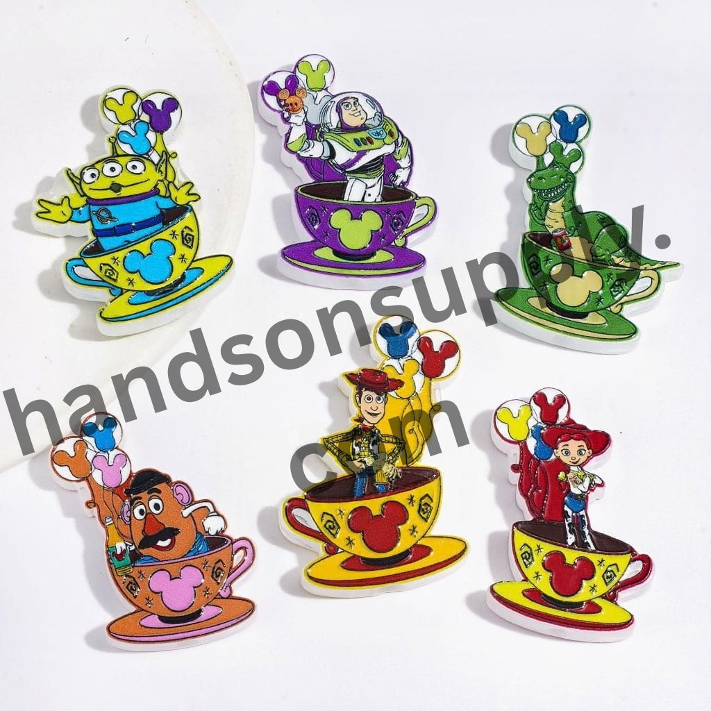 Whimsical Teacup Toy Adventure Character Design Acrylic Beads, Random Mix