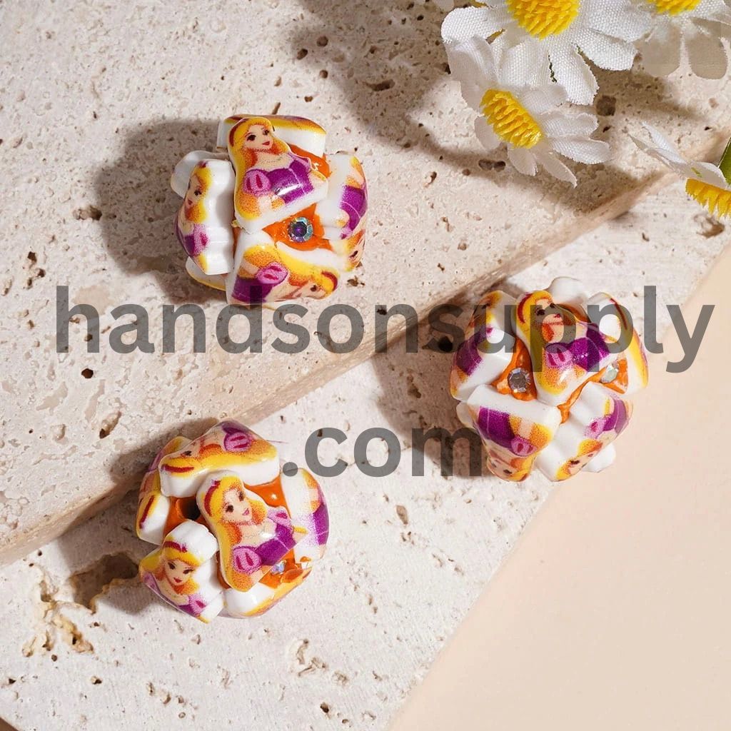 Classic Animation Pretty Princess CharacterClay Beads and AB Rhinestones, 20MM Multi-Color