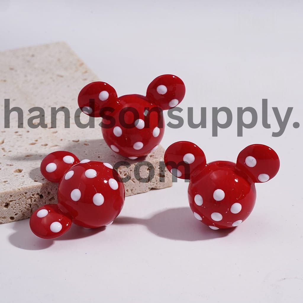 Cute Mouse Head Shape Colorful Acrylic Beads with Polka Dot Design 23*29MM Random Mix
