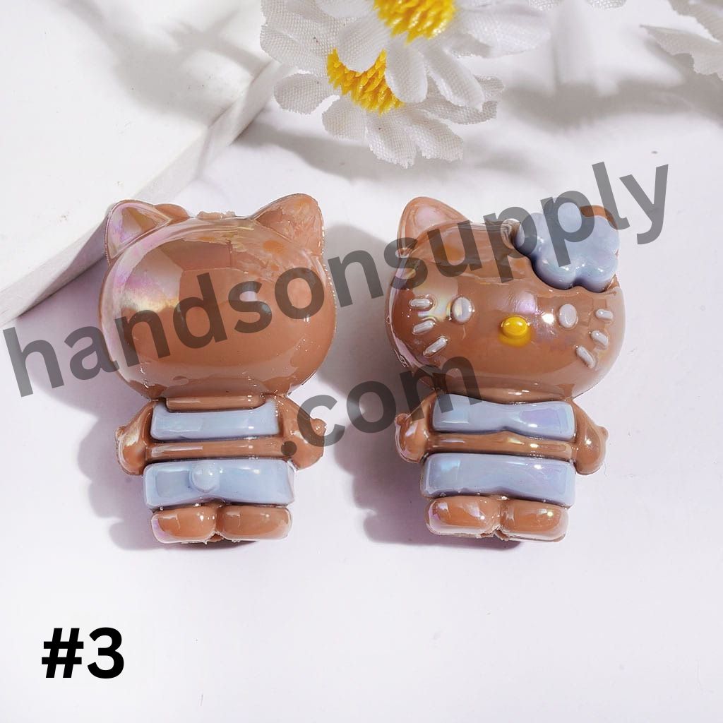 UV Coated Cute Brown Cat Character Soft PVC Rubber Beads with Flower Headband, 20*28MM