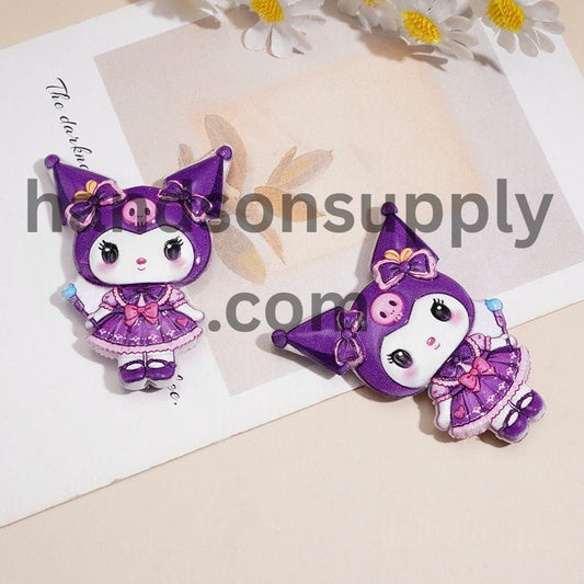Adorable Purple Gothic Girl Character Series with Bows and Frilly Dress Acrylic Beads, 49*36MM, Random Mix
