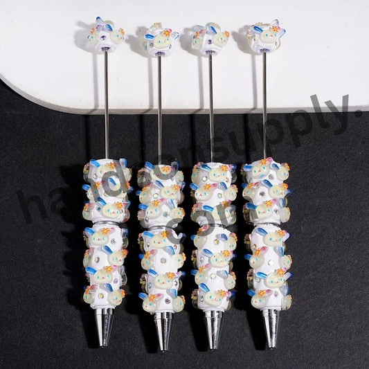 Adorable Glittery Sakura Bunny Head with Sparkling AB Rhinestones Beadable Clay Pens