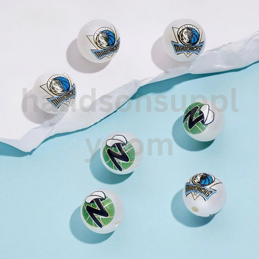 Frosted Matte White Round Acrylic Beads Dallas Basketball Theme 16MM Random Mix
