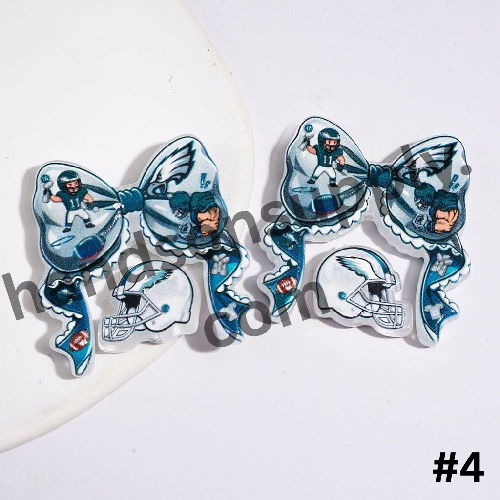 American Sports Football Team Bowtie, Bowknot & Helmet Collection Set Acrylic Beads, Random Mix
