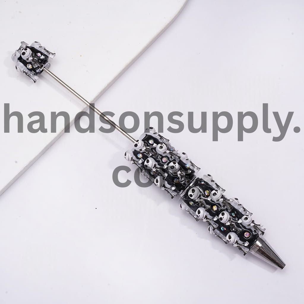 Skull Skeleton Couple Character Series and AB Rhinestones Halloween Theme Beadable Clay Pens