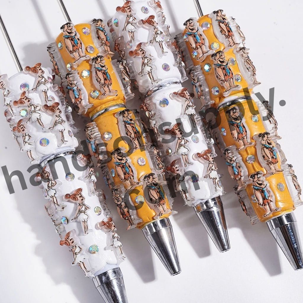 Classic Stone Age Funny Family & Neighbor Design with Sparkling AB Rhinestones Beadable Clay Pen, Multicolor