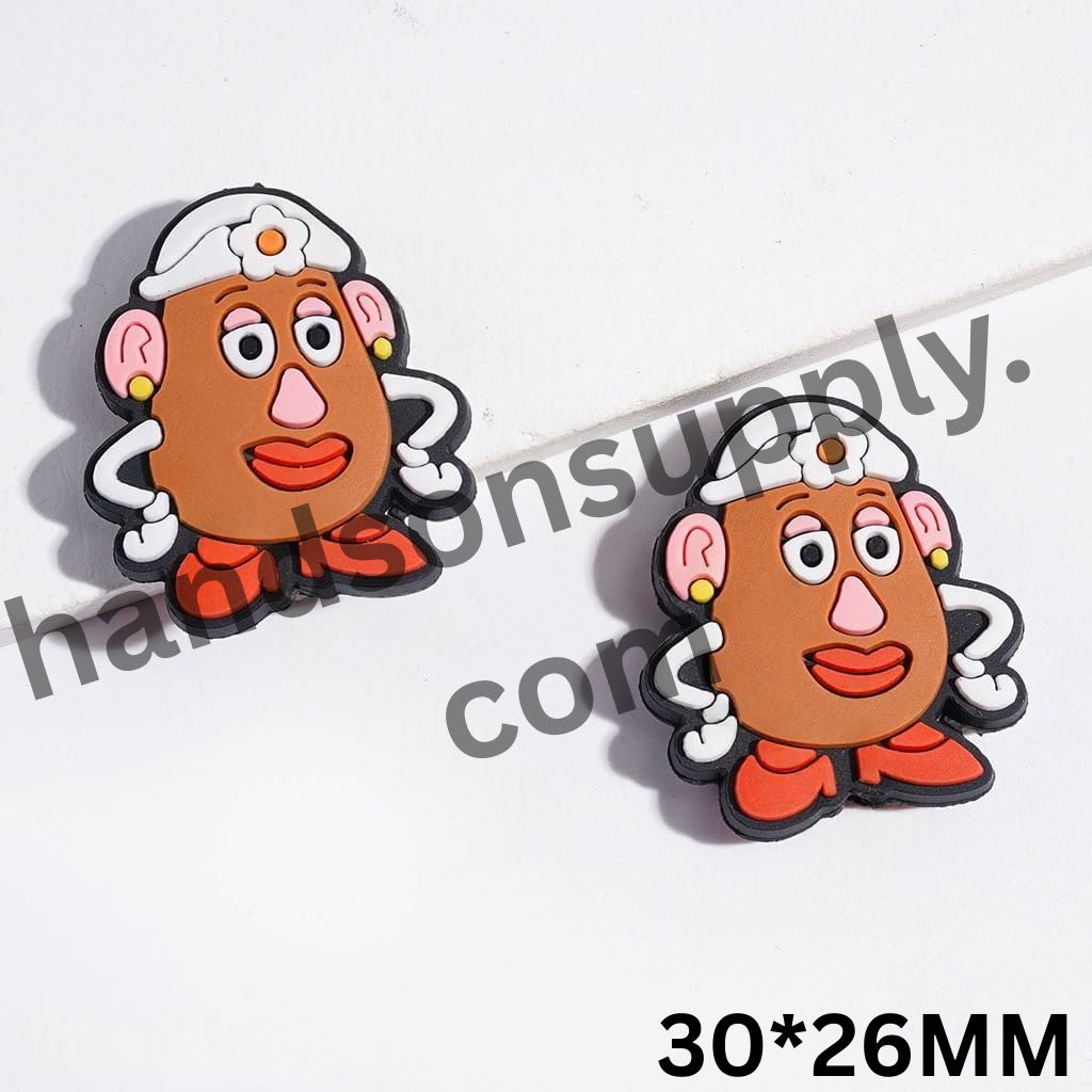 Cute Mrs. Potato Head with White Flower Hat & Red Shoes Toy Adventure Theme Silicone Focal Beads, 30*26MM