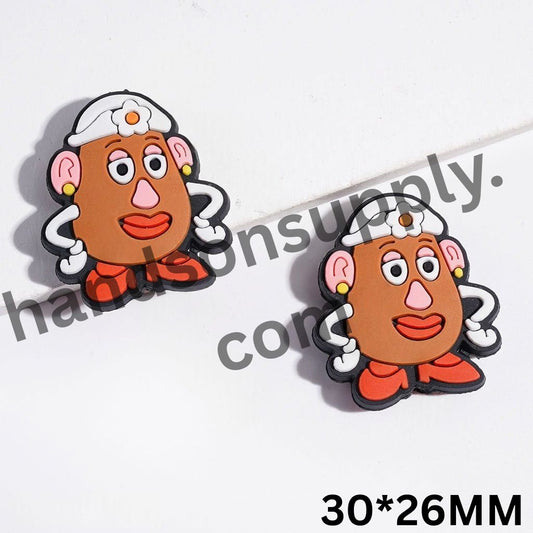 Cute Mrs. Potato Head with White Flower Hat & Red Shoes Toy Adventure Theme Silicone Focal Beads, 30*26MM