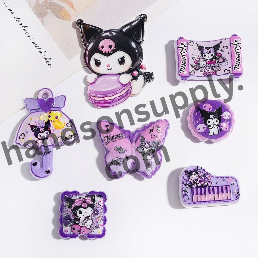 Dark Fantasy Purple Style Evil Girl Character Acrylic Beads & Pendants, Assorted Design, Random Mix