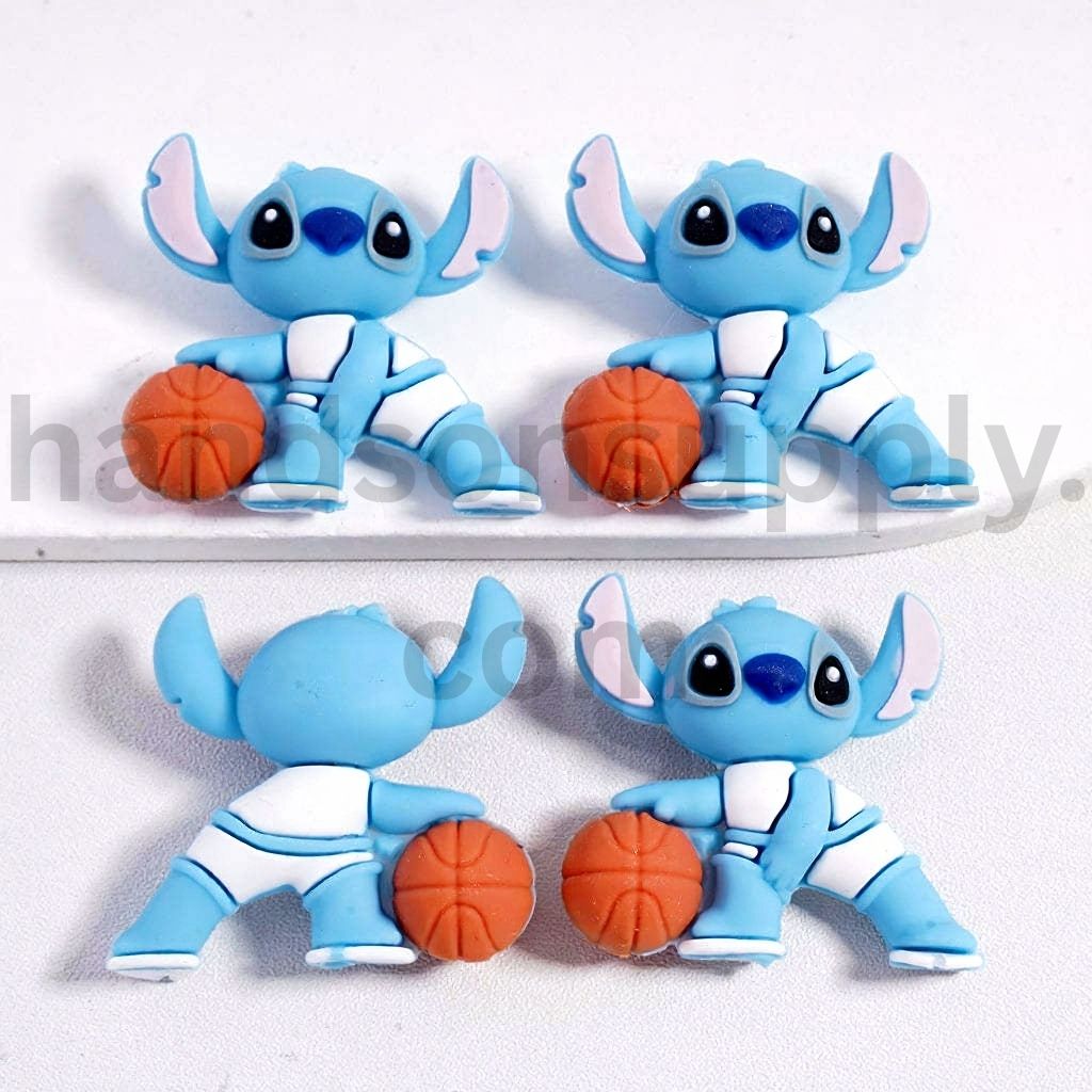3D Sporty Cartoon Pink & Blue Stic Ange Playing Basketball Silicone Focal Beads