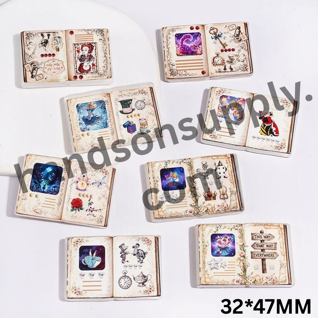 Fantasy Wonderland Girl, Rabbit Hole, Magic Book & Dreamy World Acrylic Beads, 32*47MM, Random Mix