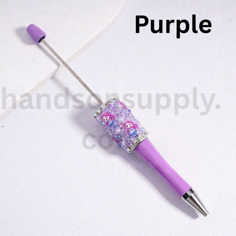 Disne Princess Snow Whit Mermai Luminous Beadable Clay Pen with AB Rhinestones, Chains, White Pearls, Cone Shape