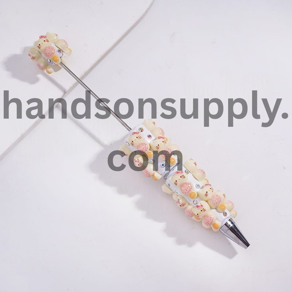 Dorable Cat Theme with AB Rhinestones and White Pearl Beadable Pen Strawberry & Dessert Charms