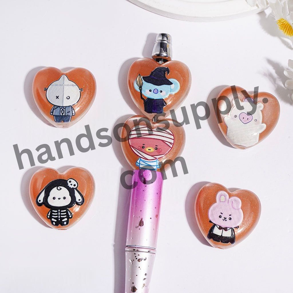 Korea Boy Group Portrait Series with Glitter, Halloween Theme Acrylic Beads, 24*23MM Random Mix
