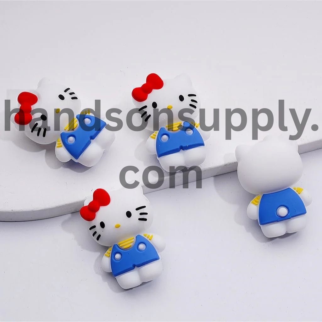 Adorable 3D Cute Cat Character with Bowtie Silicone Focal Beads
