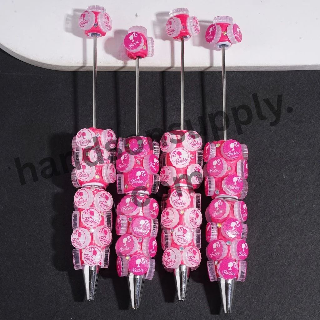 Glam Barbie Pink Fashion Doll with Bottle Cap Lid & AB Rhinestones Beadable Clay Pens