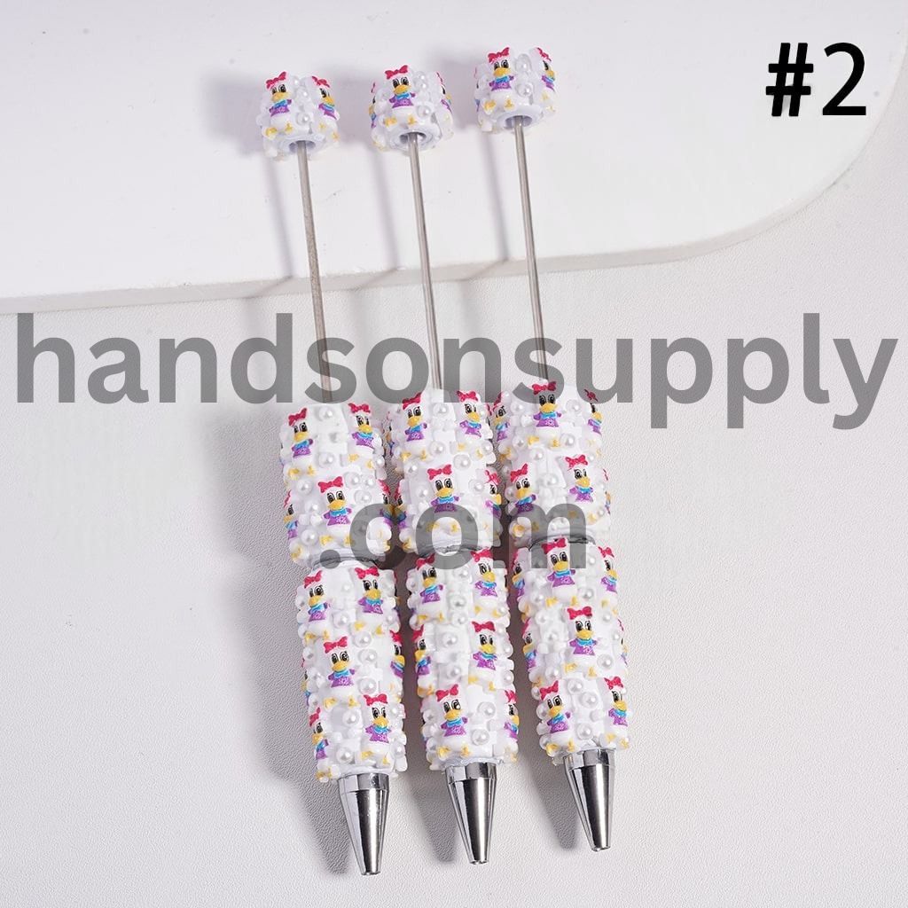 Girl Boy Mouse & Duck Series White Pearls Beadable Clay Pen, Random Mix
