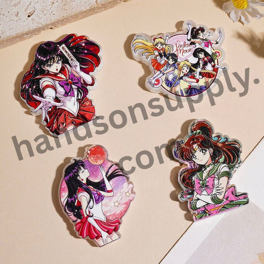 Cute Colorful Fantasy Girl Guardian & Cat Character Acrylic Beads, Random Mix