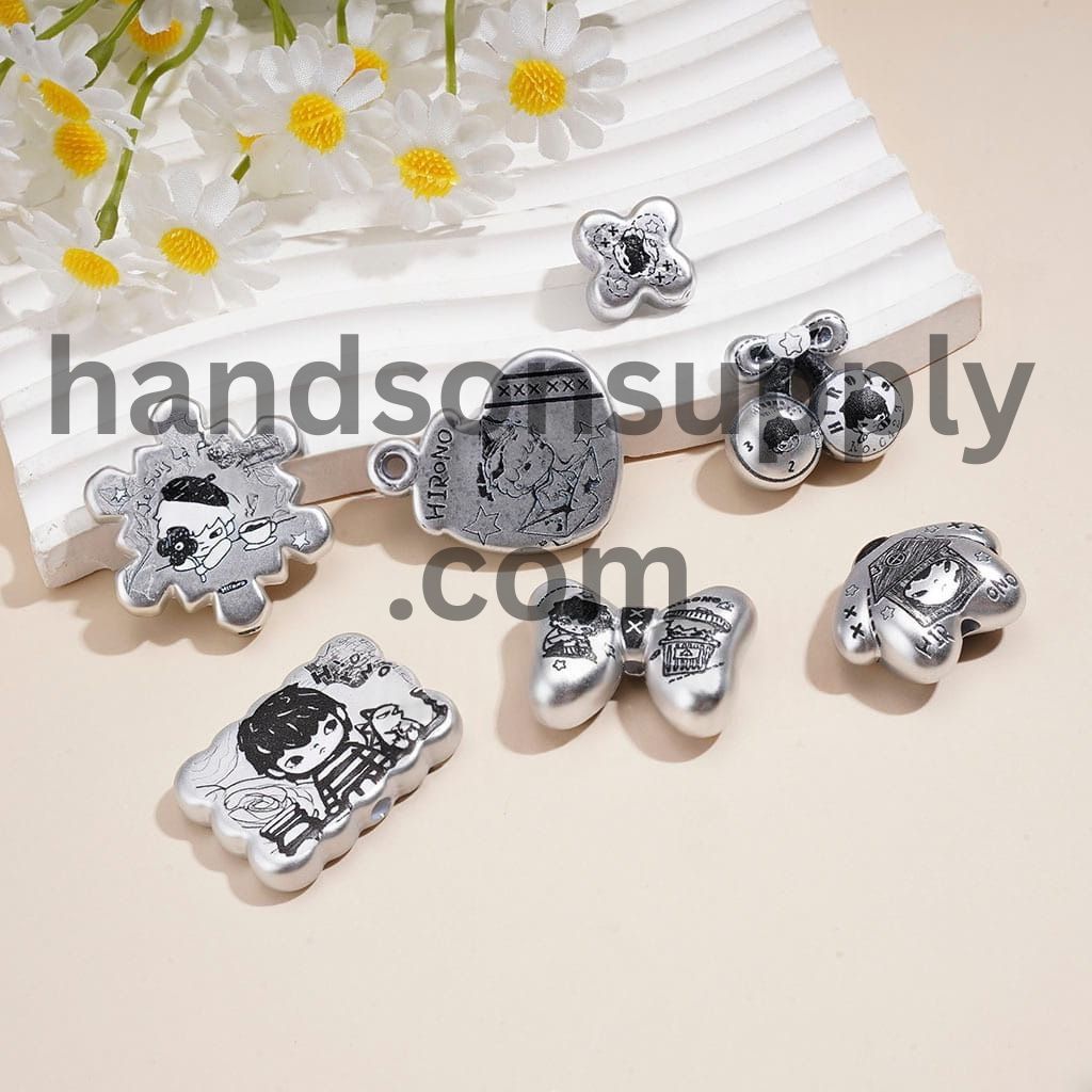 Adorable Baby Boy Character Silver Series Assorted Shapes Acrylic Beads Pendants, Random Mix
