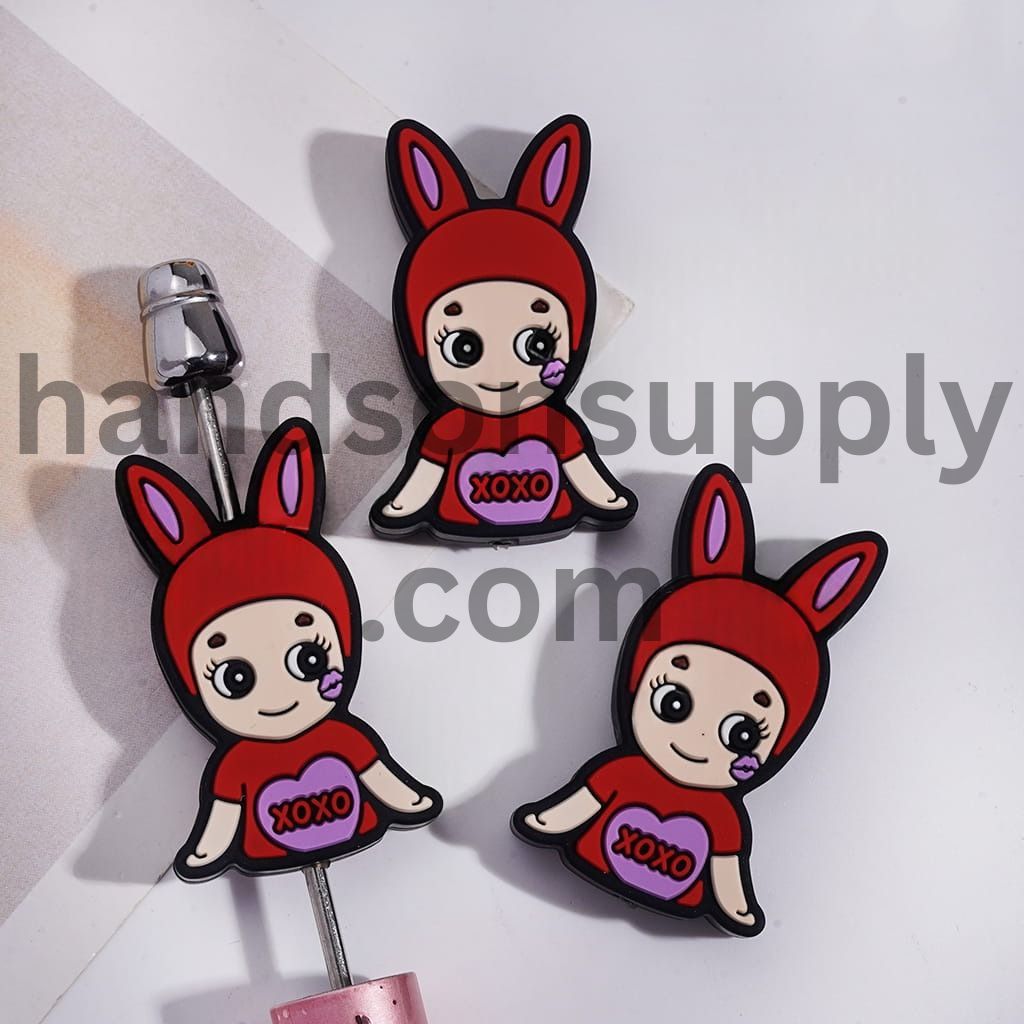 Cute Angel Baby with Animal Hat Text KISS on Chest Silicone Focal Beads
