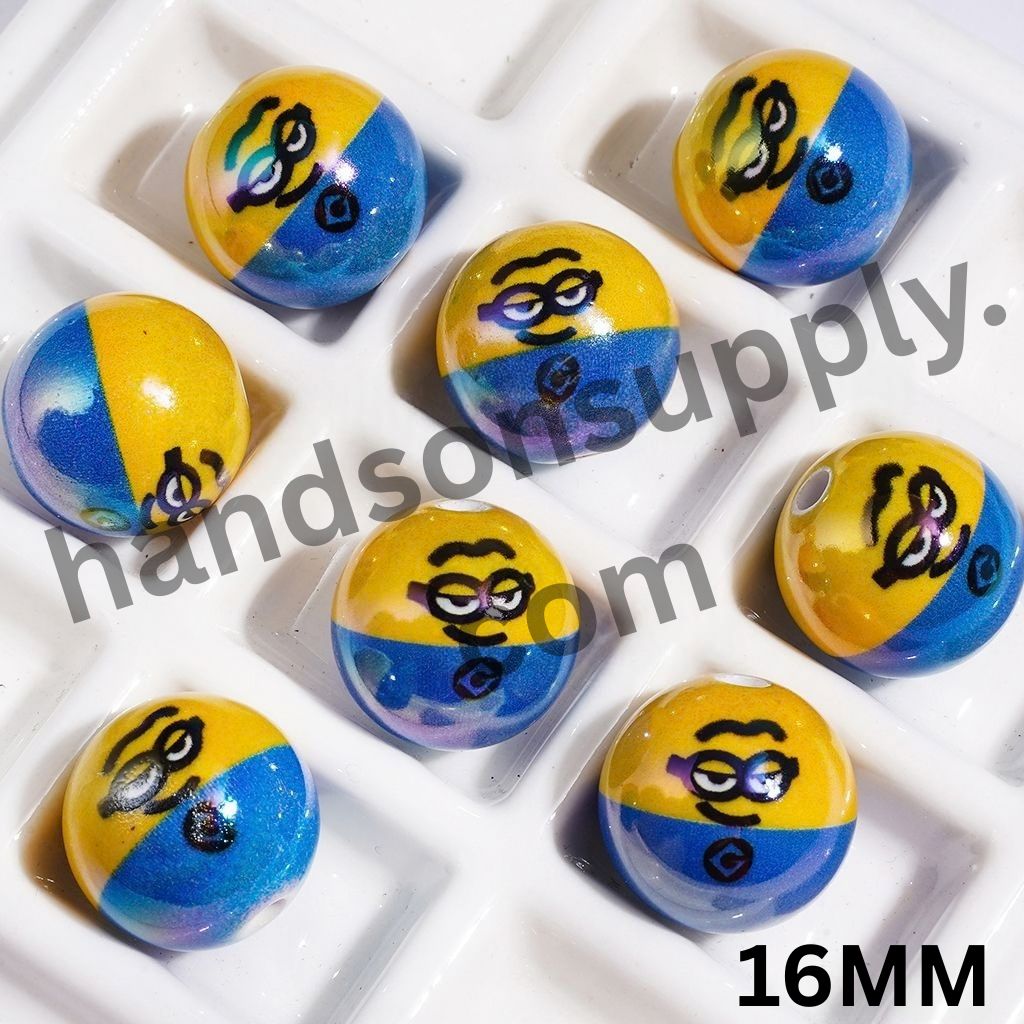 UV-Coated Yellow and Blue Colors Cheerful Banana Character with Cute Facial Expressions Acrylic Beads, 16MM