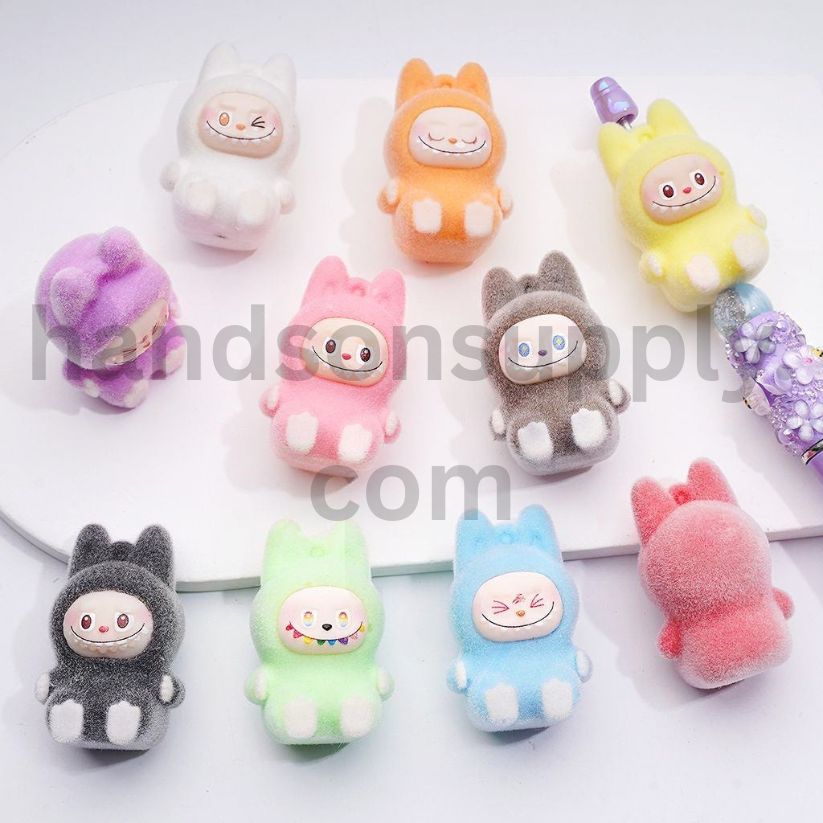 Cute mini dangle ring Flocked Fluffy Labub Monster Pop Mar, Acrylic Pen Toppers Pendants Jewelry Accessories 26*40mm