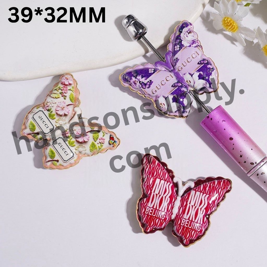 Elegant Luxury Fashion and Flower Print with Gold Border Acrylic Beads , 39*32MM Random Mix