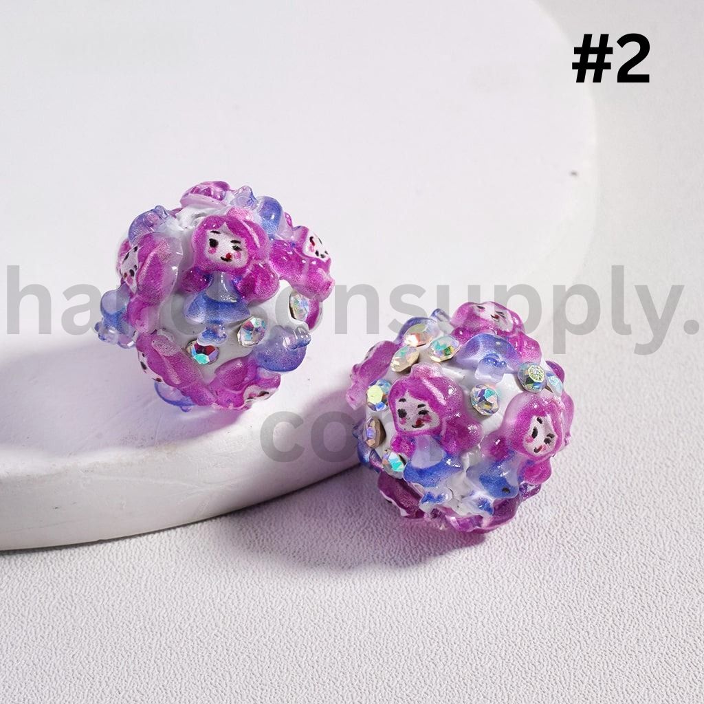 Cute Disney Royal Girl Snow Whit Mermai Tian Rapunze Auror Cinderell Arie with AB Rhinestones Round Clay Beads 20MM
