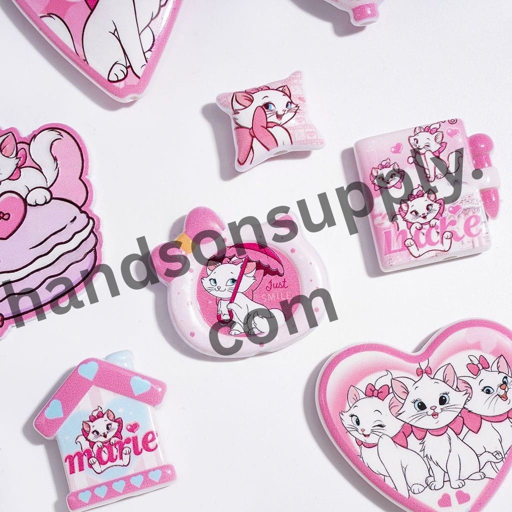 Cute White Cat Character Series with Pink Hearts, Bows & Sweet Dessert Designs Acrylic Beads and Pendants, Random Mix