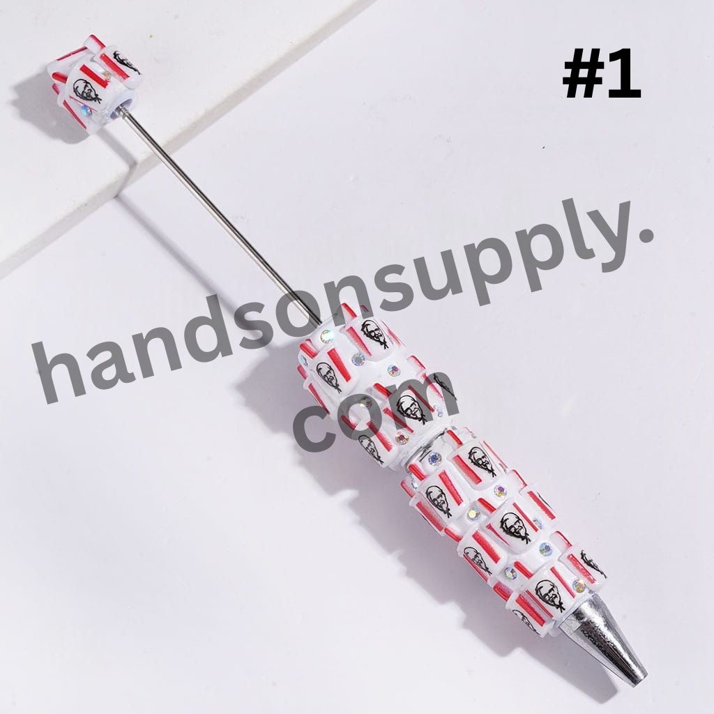 Chicken Bucket, French Fries & Soda Cup Fast Food Series Beadable Clay Pens with AB Rhinestones, White Color, Random Mix