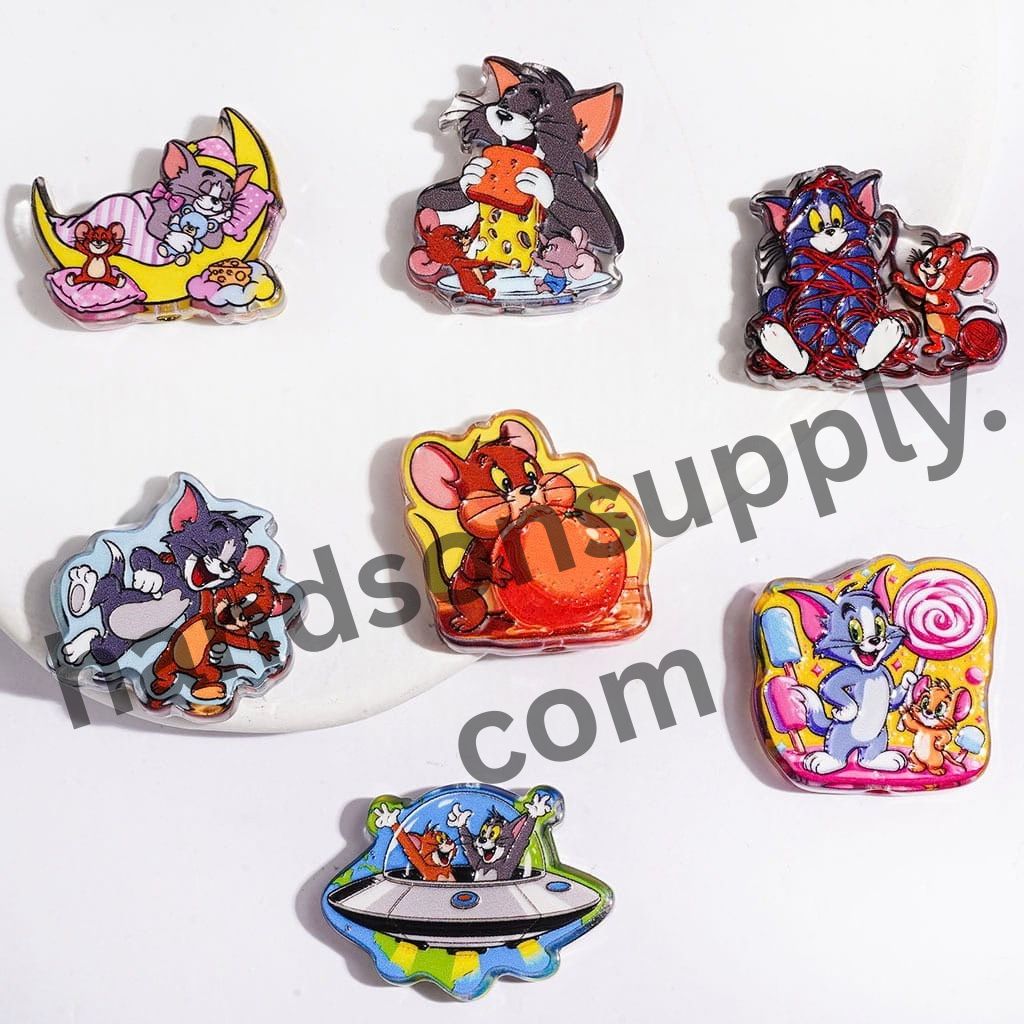Playful Cat & Mouse Cartoon Character Series with Funny Designs Semi-Clear Acrylic Beads, Random Mix