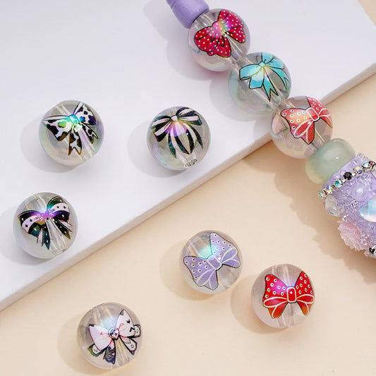 Multi Designs Bowtie Clear Round Shiny Colorful Acrylic Beads, Random Mix, 16MM