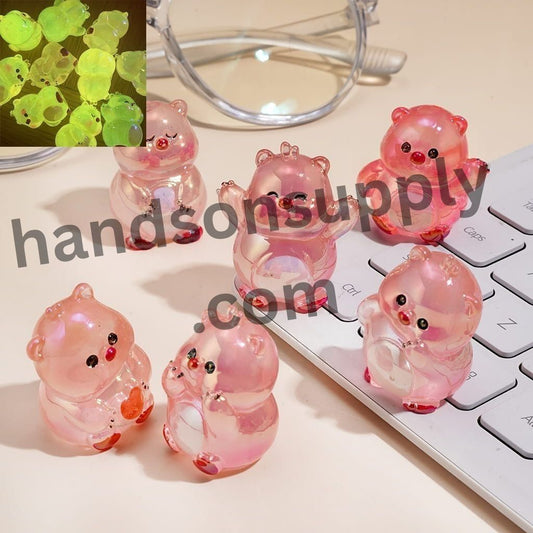 UV Coating Adorable Pink Beaver Character Assorted Poses with Luminous Transparent Pink Finish Acrylic Beads