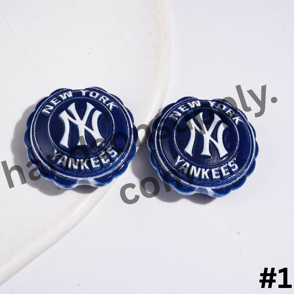 Sporty American Baseball Team Logo Series with Round Shaped with Wavy Border Acrylic Beads, 23*25MM