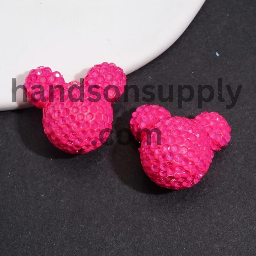 Vibrant Neon Colorful Mouse Head Shape with Sparkling Rhinestone Clay Beads 22*23MM, Multi-Color (Please Read Description)